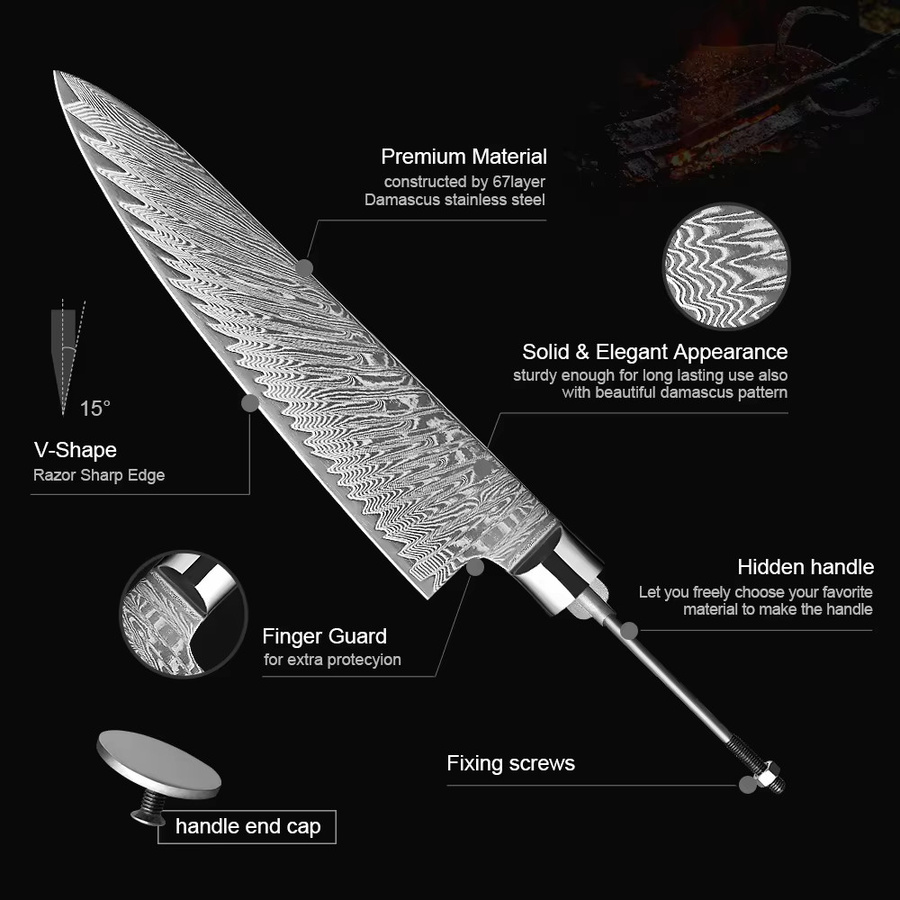 XITUO Handgefertigte DIY-Damaststahl-Küchenmesser-Klingen Set, 67 Schichten, Silber - Bild 4