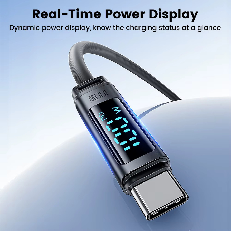 Toocki USB-C zu USB-C Kabel mit Digitalanzeige, 100W PD Schnellladekabel aus weichem Silikon, Schwarz - Bild 2