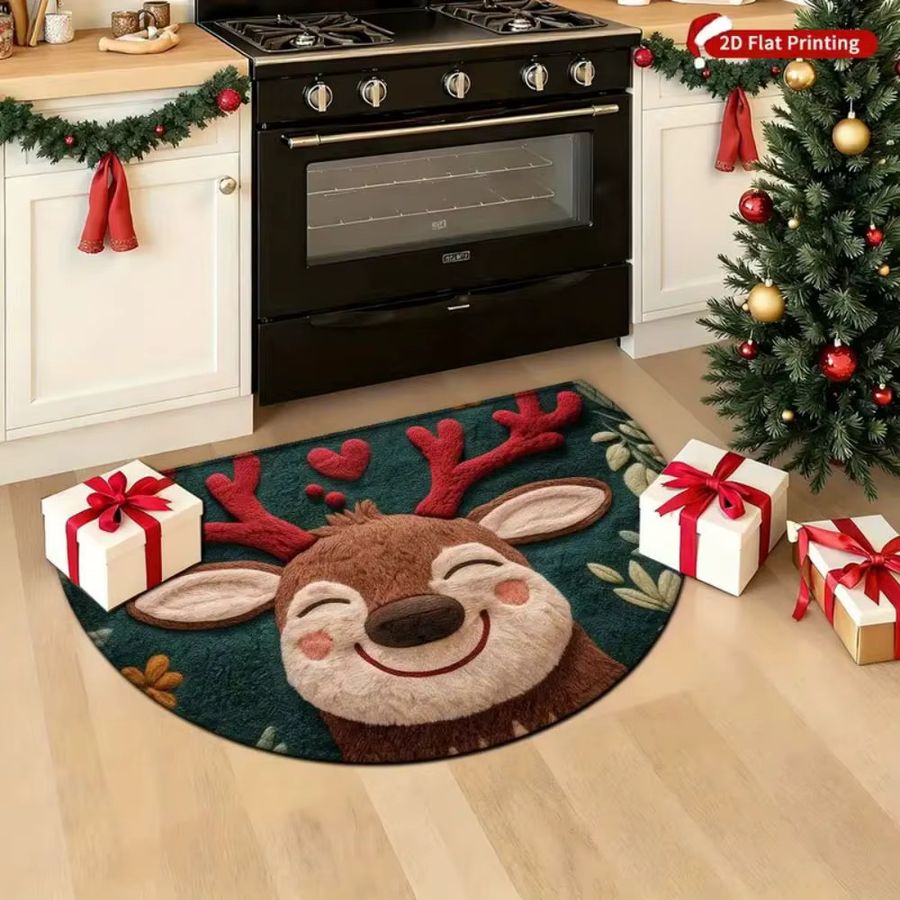 VIAMA Weihnachten Rentier Halbrunde Bodenmatte Anti-Rutsch Druckteppich für Eingang, Küche oder Badezimmer - Bild 4