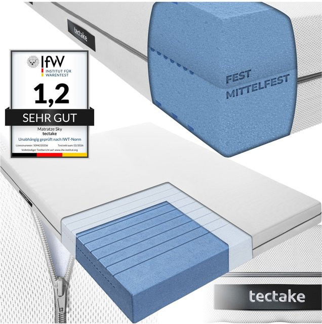 tectake Matratze Sky Komfortschaum in Weiß B/T/H: 200 x 140 x 18 cm - Bild 2