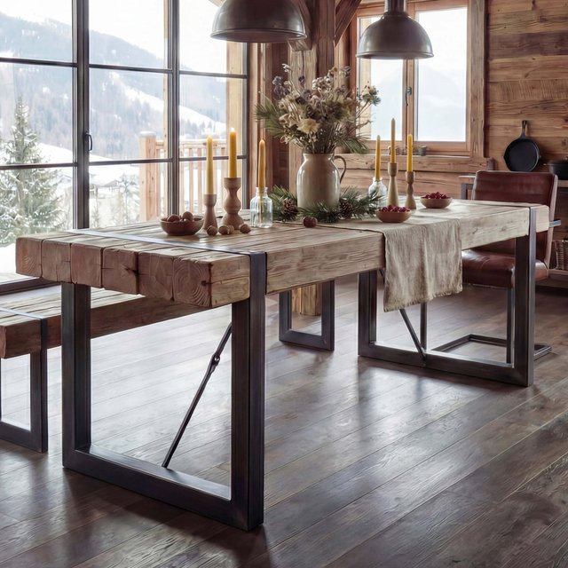 MCW Esszimmertisch A15 aus massivem Tannenholz in Braun im Industrial Look, B/T/H: 180 x 80 x 90 cm - Bild 1