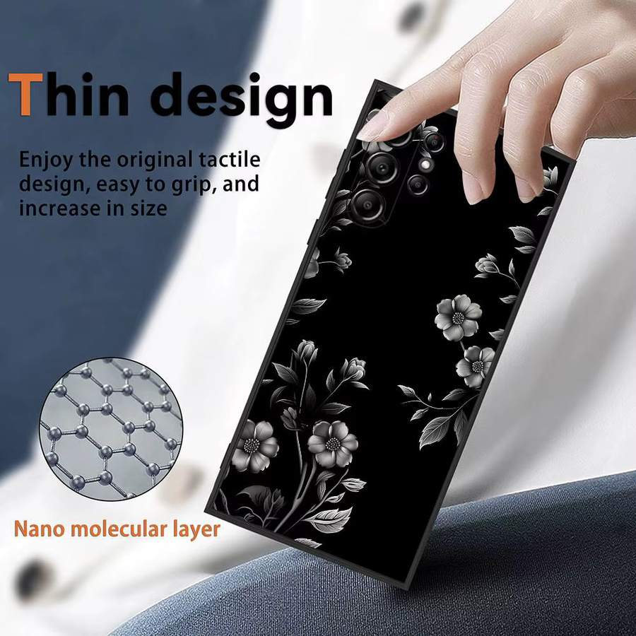 Luxus Handyhülle mit Blumenmuster in Schwarz für Samsung Galaxy S25 S24 S23 S22 S21 S20 Ultra Plus, mattes Softcover - Bild 3
