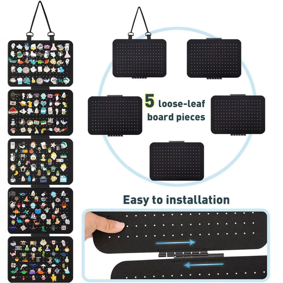 Untior Hängender Ohrring-Organizer aus Filz in Schwarz, 5-lagige Wandtasche als Display-Halter für Ohrringe und Abzeichen, Höhe: 106,5 cm, Breite: 30,0 cm - Bild 4