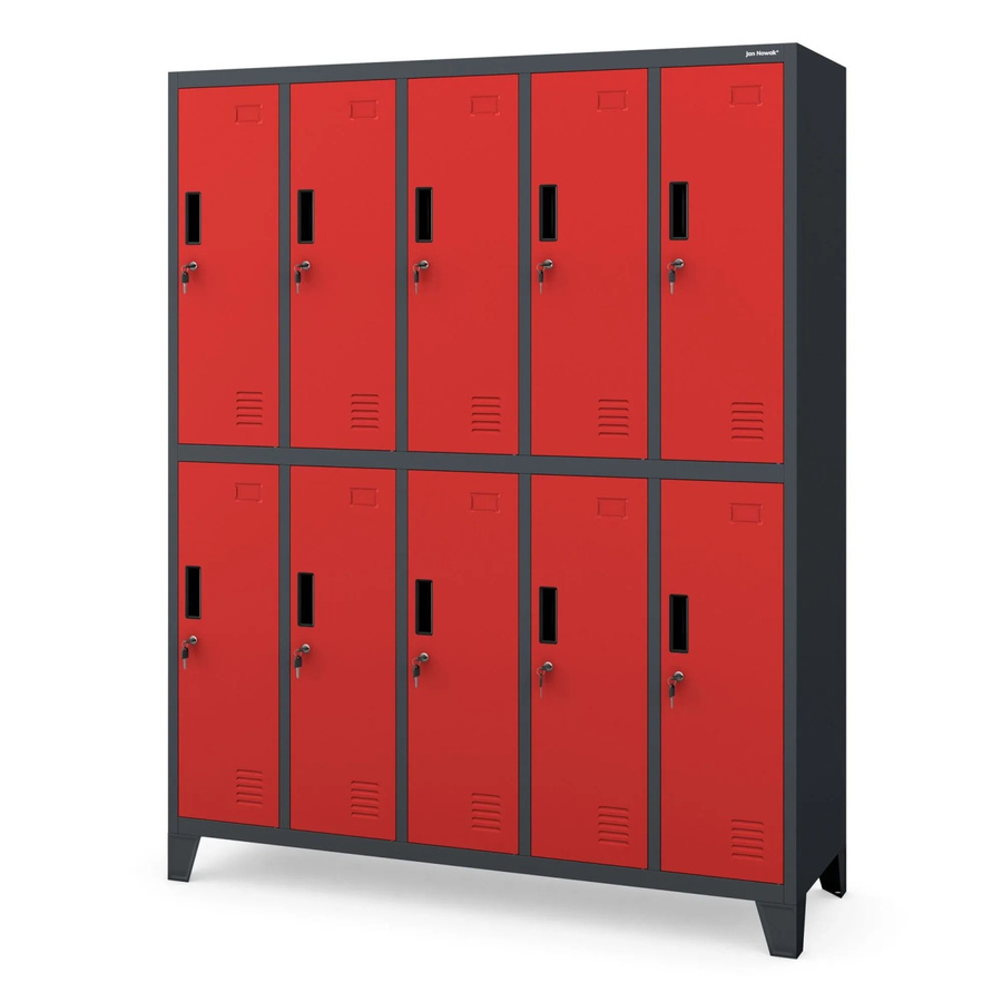 Jan Nowak Metallspind Umkleideschrank mit 10 Fächern, Anthrazit Rot, B/T/H: 136 x 45 x 172 cm - Bild 2