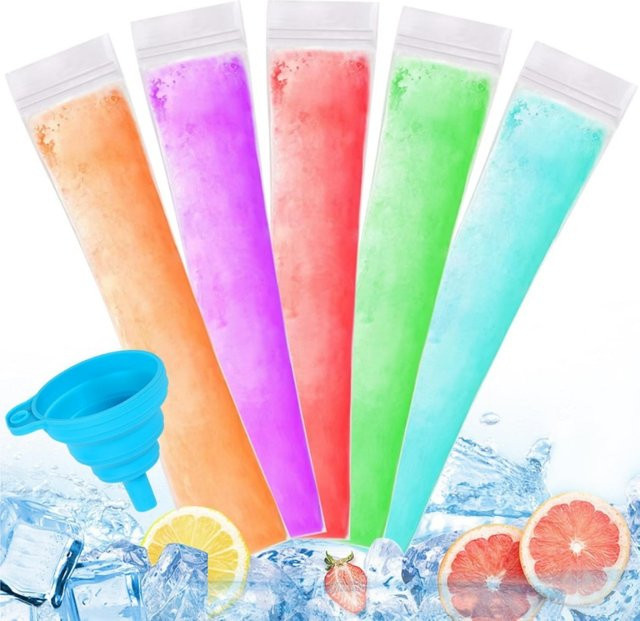 ZHUANGYUN Einweg-Eisformbeutel mit Trichter und Clip, BPA-freie Gefrierbeutel aus transparentem Kunststoff für Joghurt, Saft und Eiscreme - Bild 1