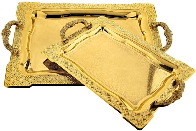 2er-Set rechteckige Serviertabletts aus Edelstahl von Almina in Gold - Bild 1