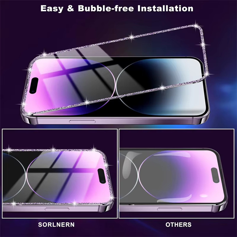 2er-Set Gehärtete Glas Displayschutzfolie mit Bling Glitter Edge für Apple iPhone 11 12 13 14 15 Pro Max Plus Mini XS XR X in Transparent - Bild 2