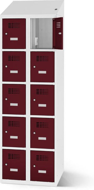 rotstahl Fächerschrank mit 10 Fächern und Ladefunktion, Farbe Bordeaux, Korpus Lichtgrau, B: 80 cm, H: 200 cm - Bild 1