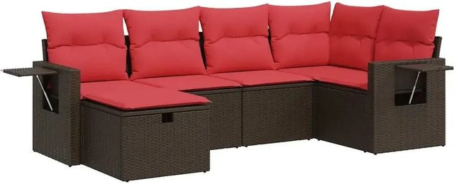 vidaXL 6-teilige Garten-Sofagarnitur in L-Form aus braunem Poly-Rattan mit wetterfesten Kissen und pulverbeschichtetem Stahlgestell - Bild 1