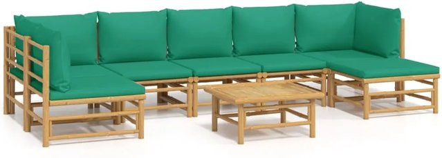 vidaXL 8-tlg Garten-Lounge-Set aus geöltem Bambus mit grünen Kissen - Bild 1