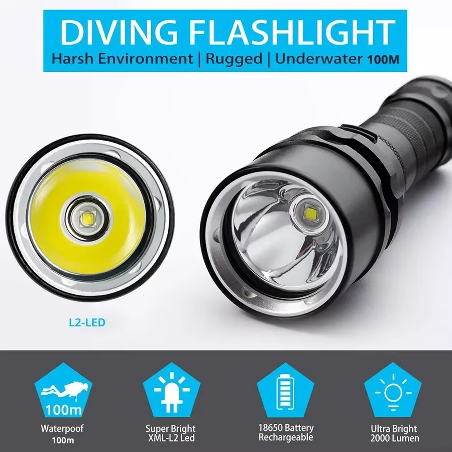 ESMARTER Professionelle Tauchlampe IP68 Wasserdicht in Schwarz mit 18650 Akku und Handschlaufe - Bild 4