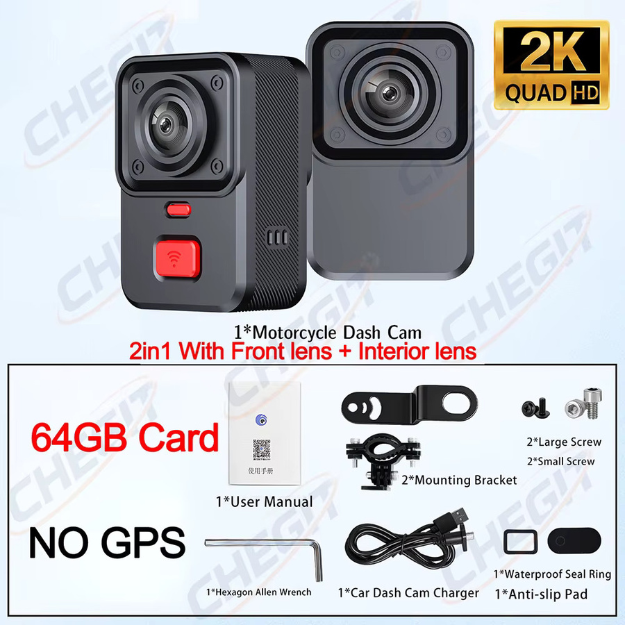 WDSZKMYF Motorrad Dashcam mit Dual-Objektiv 2K & 480P, WiFi, GPS und 170 Grad Weitwinkel, wasserdicht nach IP66, Schwarz - Bild 7