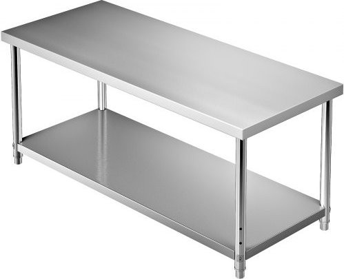 VEVOR Edelstahl Arbeitstisch mit verstellbarem Unterschrank, Farbe: Silber, B/T/H: 182,9 x 76,2 x 86,4 cm - Bild 1