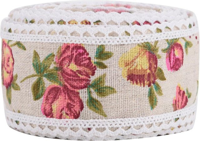 DIYelecs Juteband mit Blumenmuster und Spitze für Hochzeitsdekoration, Mehrfarbig, 5 m - Bild 1