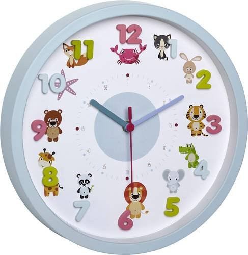TFA Dostmann Little Animals Quarz Wanduhr für Kinder in Hellblau mit lautlosem Mechanismus, Durchmesser: 30,9 cm - Bild 1