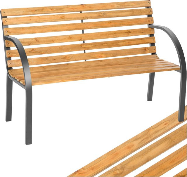 tectake Gartenbank Michaela 2-Sitzer aus China Tanne und Stahl, wetterfest, Braun, B/T/H: 119,5 x 62 x 83 cm - Bild 1