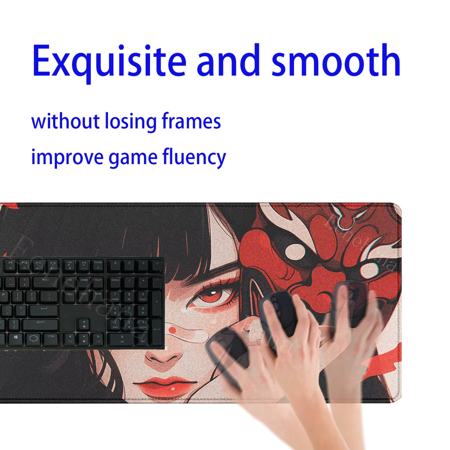 Eenehana XXL Gaming Mauspad Anime Mädchen Motiv in Multicolour mit Anti-Rutsch-Gummierung und Overlock-Rand - Bild 3