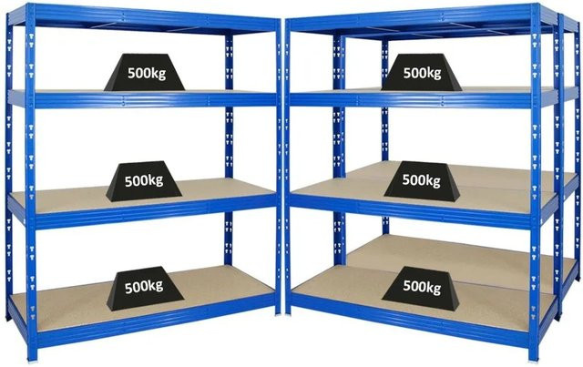 PROREGAL Rhino Schwerlastregal Set aus 3 Stück, Blau, 4 Ebenen mit MDF-Holzplatten, Fachlast 500 kg, H x B x T: 180 x 160 x 60 cm - Bild 1