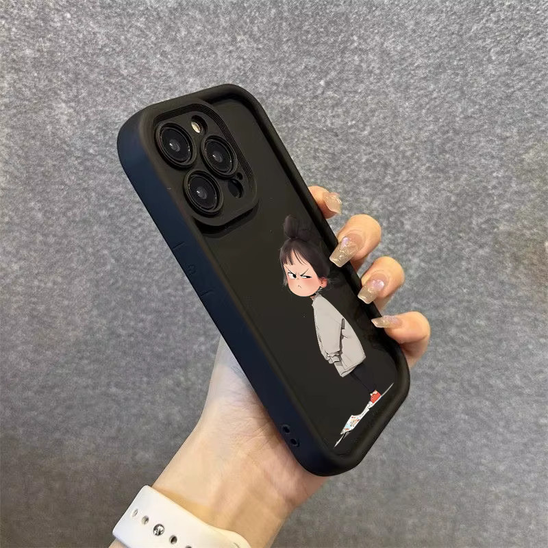 Handyhülle Silikon-Softcover mit wütendem Mädchen-Aufdruck in Schwarz für iPhone 15 16 14 13 12 11 Pro Max XS X XR 7 8 Plus SE2 - Bild 2