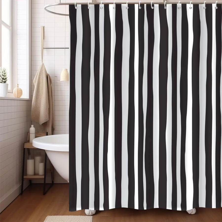 VIKAMA Duschvorhang mit schwarz-weißem Streifenmuster, wasserdichter Polyester-Duschvorhang in modernem Design, B/H: 180 x 180 cm - Bild 3