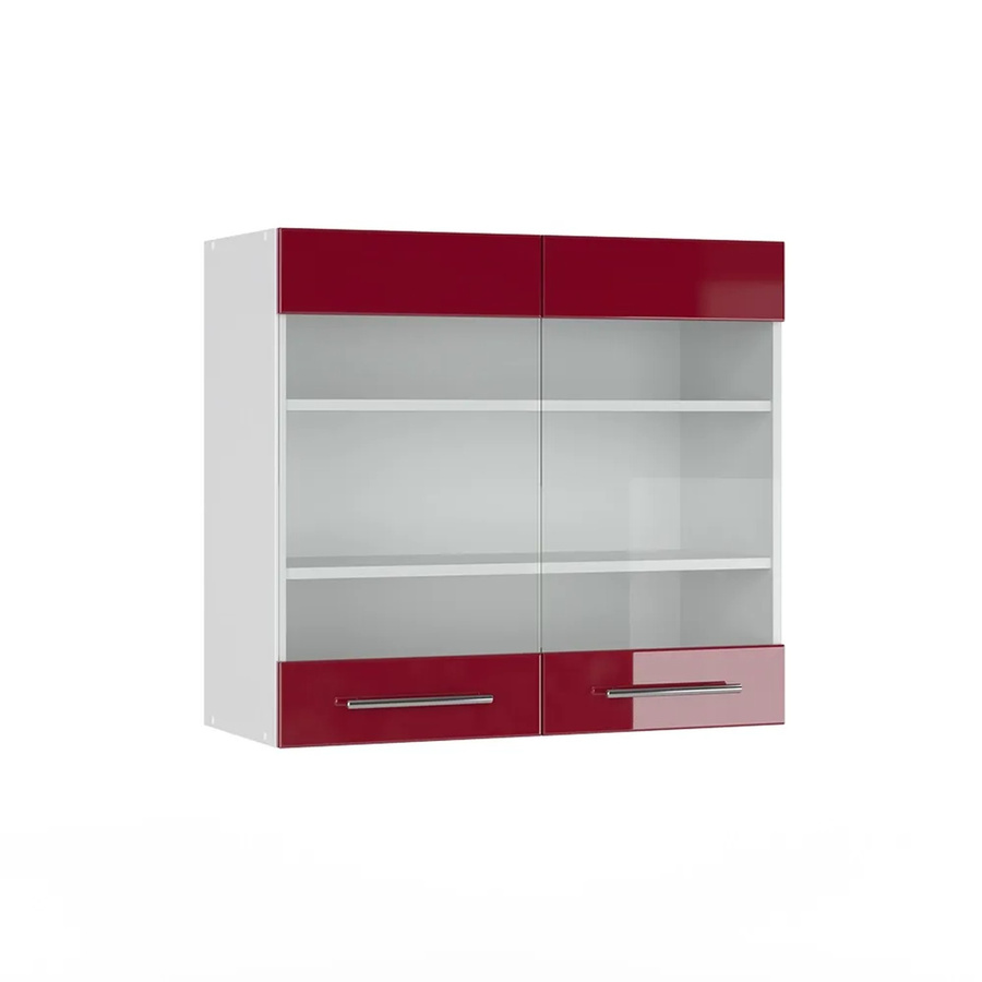 Vicco Küchen-Hängeglasschrank Fame-Line mit Glastüren in Bordeaux Hochglanz, Breite: 80 cm, Höhe: 72 cm, Tiefe: 34,1 cm - Bild 2