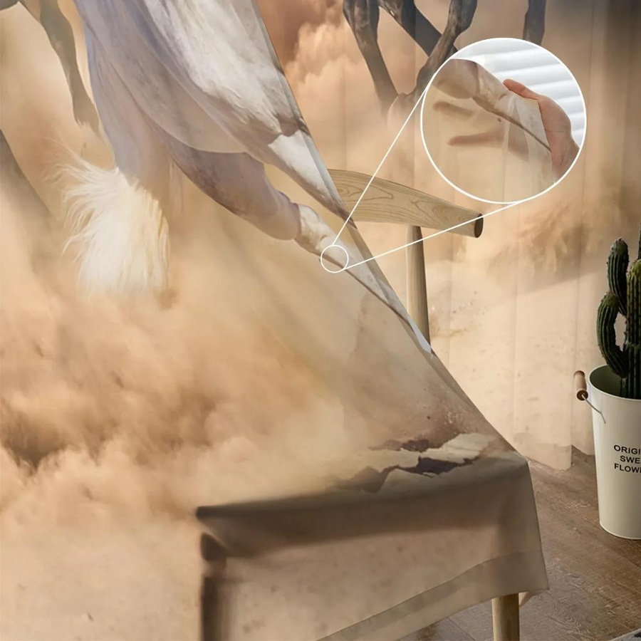 Yiran Furniture Transparentes Voile-Fensterdekor mit Pferdemotiv in Weiß, Breite: 135 cm, Höhe: 115 cm - Bild 1