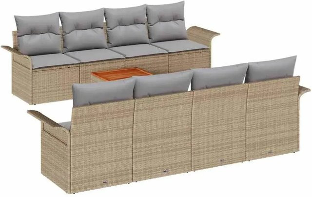 vidaXL Garten-Sofa-Set 9-teilig aus Poly-Rattan in Beige mit Tisch und Sitzmöbeln mit Stauraumfunktion - Bild 1