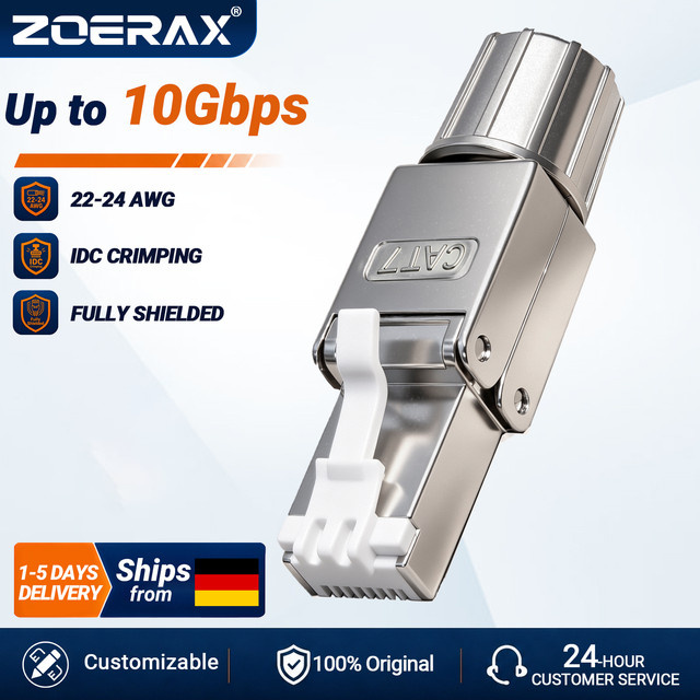 ZoeRax RJ45 Ethernet-Abschlussstecker Cat7 und Cat6A geschirmt für 23–24 AWG STP/UTP-Kabel - Bild 1