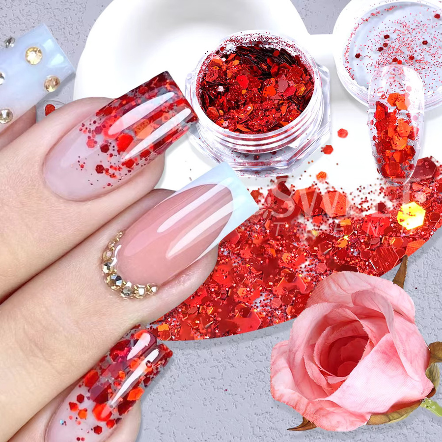 Sweet Trend Nail Art Glitzer, rote Herzflocken Pailletten, 4/12 Boxen - Bild 3