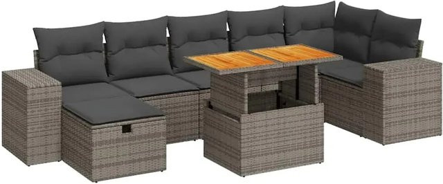 vidaXL 5-teilige Garten-Sofagarnitur aus Polyrattan und Akazie in Grau mit Kissen und Ottoman - Bild 1
