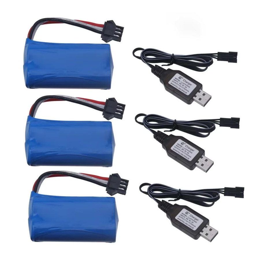 Li-Ion Akku und USB Ladegerät Set für RC Wasser-Kugelpistole, 7,4 V, 1200 mAh, 2S mit SM-3P Stecker - Bild 5