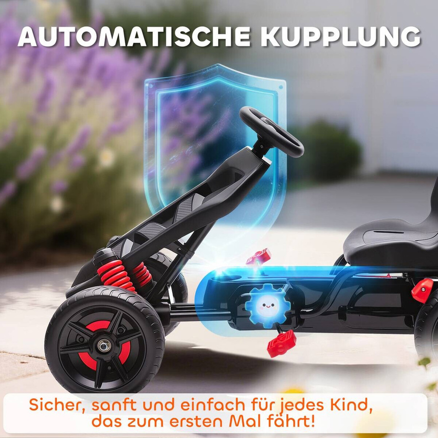 AIYAPLAY Gokart Tretauto mit Handbremse und EVA-Räder, Rot, ab 3 Jahren - Bild 5