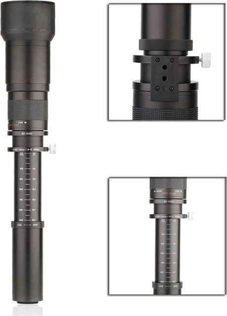 Kelda Ultra-Telezoomobjektiv F8.016 mit T-Mount für Canon und Nikon DSLR-Kameras, Schwarz - Bild 1