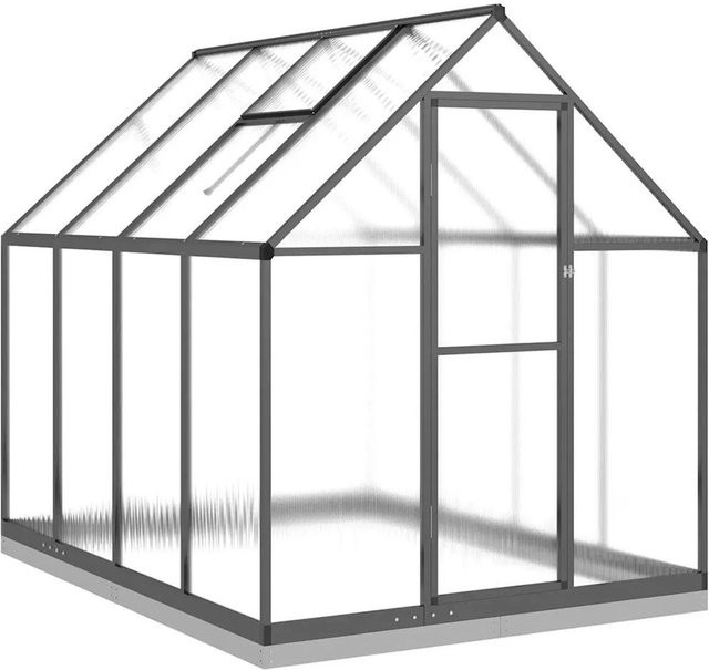 vidaXL Gewächshaus aus Aluminium und Polycarbonat mit Fundamentrahmen in Anthrazit, B/T/H: 224 x 169 x 202 cm - Bild 1