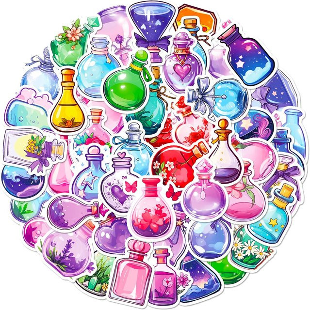 50 Stück Cartoon Magie Medizin Hexe Kristall Flaschen Aufkleber wasserfest in Multicolour von BulingBulingStickers Shop - Bild 1