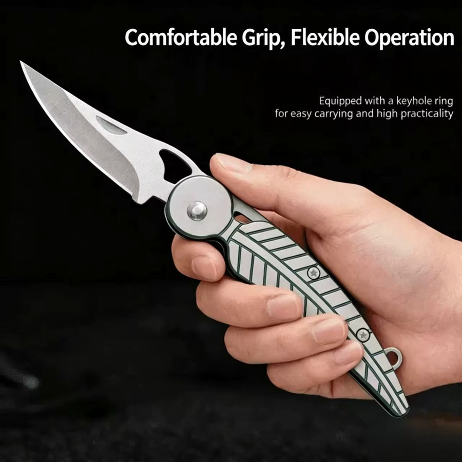 Blattförmiges Mini-Klappmesser als Schlüsselanhänger aus Edelstahl in Silber für EDC und zum Öffnen von Paketen oder Obst - Bild 2