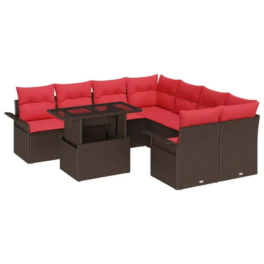 vidaXL Gartensofa-Set aus Polyrattan in L-Form mit Kissen und integriertem Stauraum, Braun - Bild 2