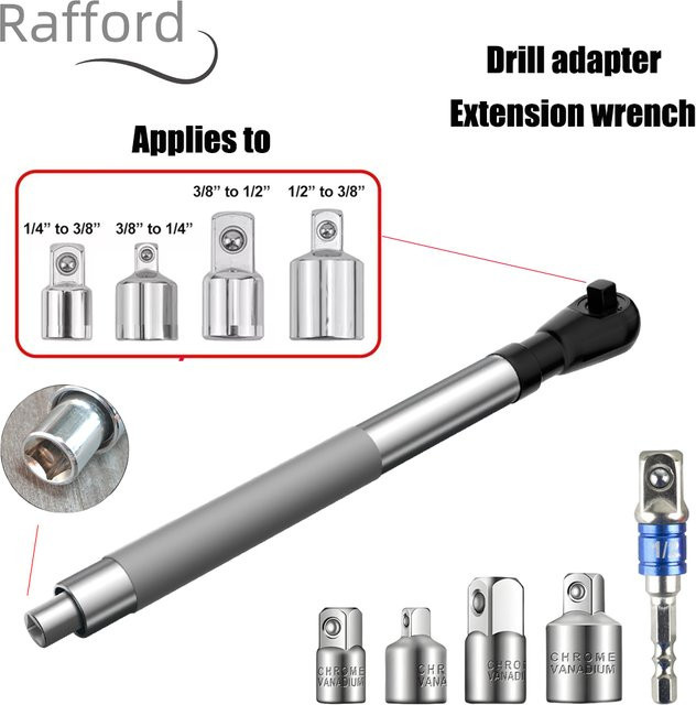 Rafford Schlagschrauber-Verlängerungsstange mit 1/2-Zoll-Bohreradapter und 4 Konvertierungsadaptern in Silber für Autoreparaturen - Bild 1