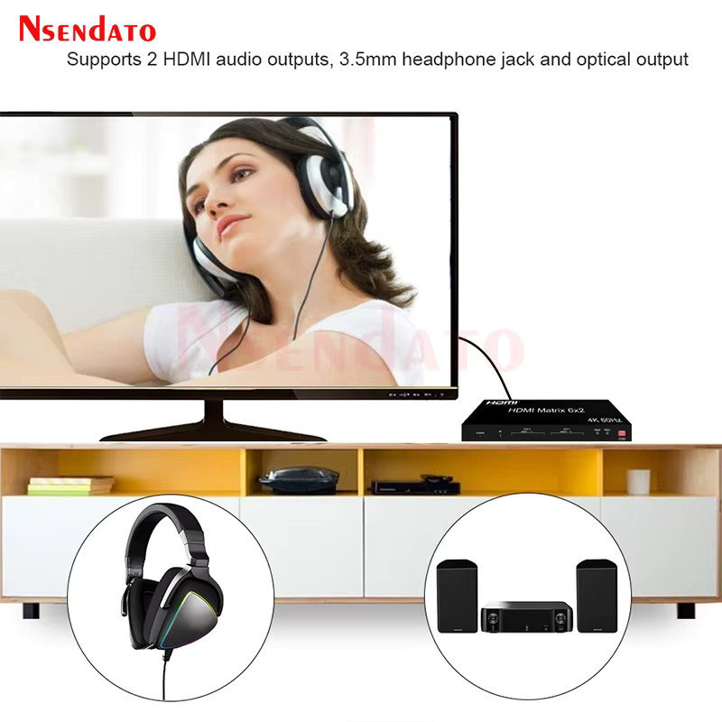Nsendato HDMI Matrix Switch 6x2 4K UHD 60Hz Splitter in Schwarz mit 6 Eingängen und 2 Ausgängen für PC und Monitor - Bild 3