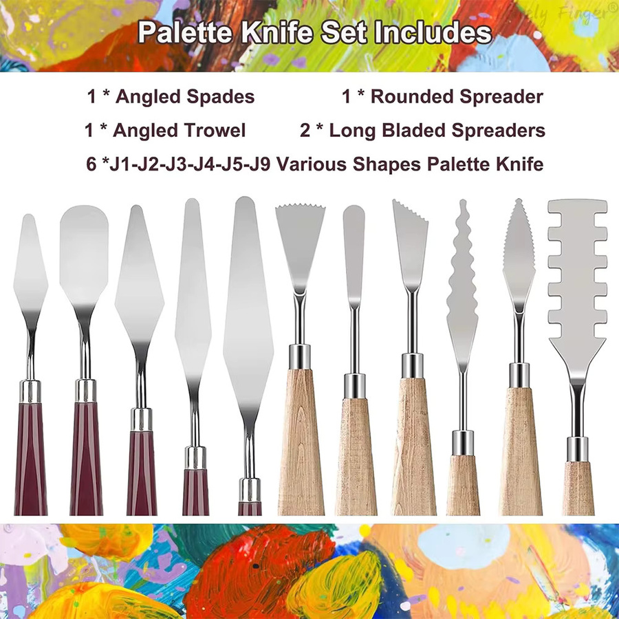 Lonely Finger 11-teiliges Spachtel-Set aus Edelstahl in Silber für Künstlerbedarf und Malerei mit Ölgemälden, Gouache und Aquarell - Bild 2