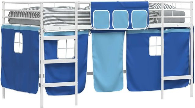 vidaXL Kinder Loft Bettgestell aus Metall mit Vorhängen in Weiß und Blau - Bild 1