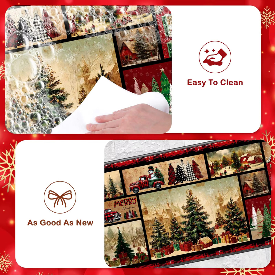 VIKAMA 2-teiliges Weihnachtsteppich-Set im amerikanischen Stil, rutschfeste Druckteppiche in Multicolor für Wohnzimmer, Schlafzimmer und Küche - Bild 4