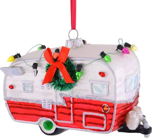 Giftcompany Christbaumschmuck Camping Wohnwagen aus Glas in Rot und Weiß, Christbaumanhänger Höhe: 13 cm - Bild 1
