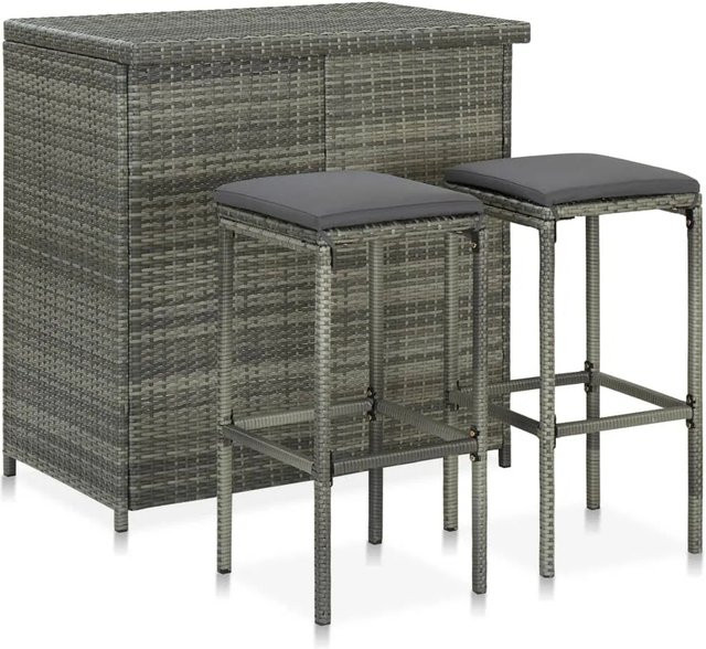 vidaXL 3-tlg. Bar Set aus Poly Rattan in Grau und Anthrazit mit rechteckigem Tisch und 2 Hockern - Bild 1