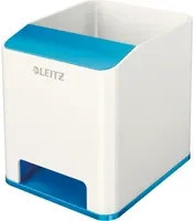 Leitz WOW Duo Colour Stifteköcher mit Soundverstärkungsfunktion und Smartphone-Fach, weiß/blau, B: 10,1 cm, T: 10,0 cm, H: 9,0 cm - Bild 1
