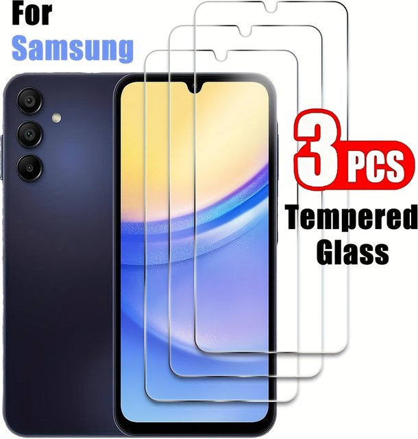 3-teiliges Set Displayschutzfolie aus gehärtetem Glas für Samsung Galaxy A34 A54 A16 A15 A36 A55 A56 A25 A35 in Transparent - Bild 1