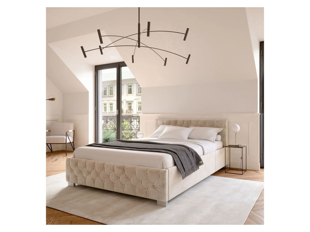 Juskys Polsterbett Nizza mit Bettkasten und LED-Beleuchtung, Samtbezug, Beige, B: 120 cm, T: 200 cm - Bild 2