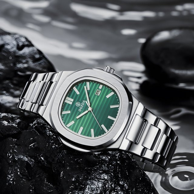 OGEDA Armbanduhr Quarz, Edelstahl, Grün, Herren - Bild 1
