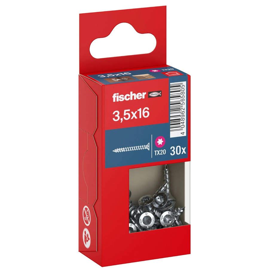 Fischer PowerFast II Senkkopf Schraube mit Torx-Antrieb und Vollgewinde aus verzinktem Stahl, Durchmesser: 3,5 mm, Länge: 16 mm, 30 Stück - Bild 2