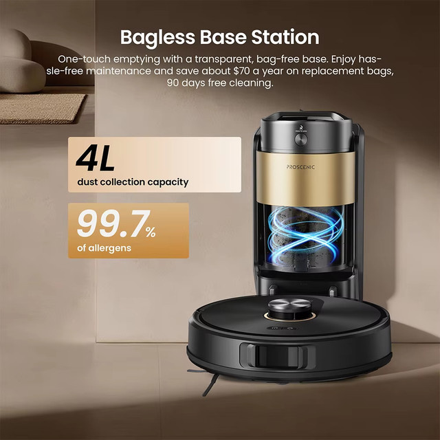 Proscenic Q20 Plus Roboter-Staubsauger mit Wischfunktion und Selbstentleerungsstation, 10000Pa Saugkraft, Schwarz, ideal für Teppiche und Haustiere mit Laser-Navigation - Bild 1
